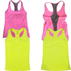 C9 BY CHAMPION Neon 2 Racer Back Self Bra Workout Tops Long Pink & Yellow XL & L